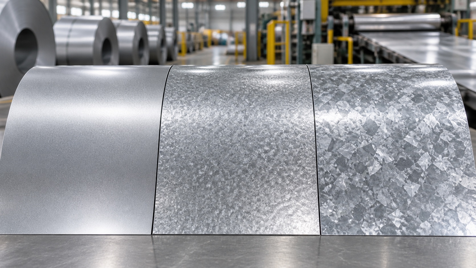 Zero small and regular spangle galvanized steel surface samples